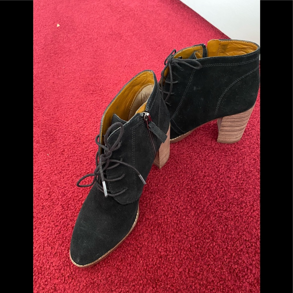 Black suede block heel boots